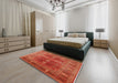 Mid-Century Modern Red Oriental Rug in a Bedroom, urb1748