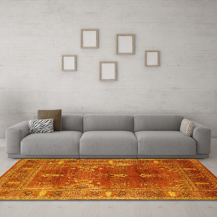 Machine Washable Oriental Yellow Industrial Rug in a Living Room, wshurb1748yw