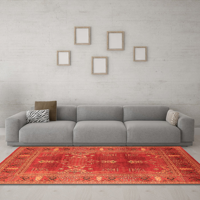 Machine Washable Oriental Orange Industrial Area Rugs in a Living Room, wshurb1748org
