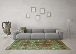 Machine Washable Oriental Turquoise Industrial Area Rugs in a Living Room,, wshurb1748turq