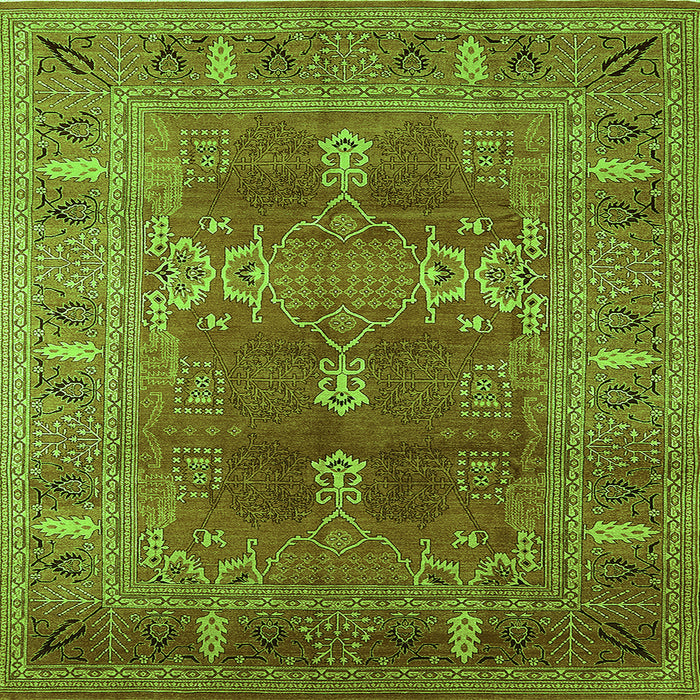 Square Machine Washable Oriental Green Industrial Area Rugs, wshurb1748grn
