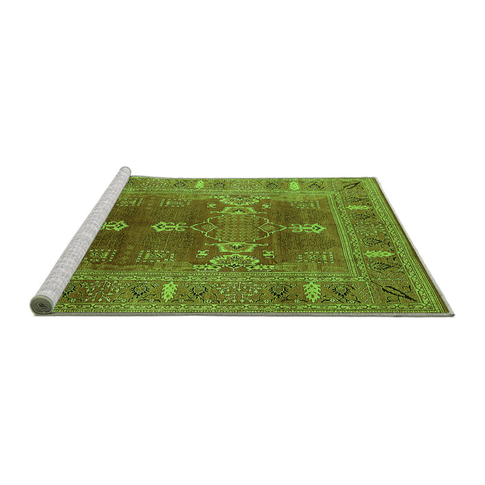 Sideview of Machine Washable Oriental Green Industrial Area Rugs, wshurb1748grn