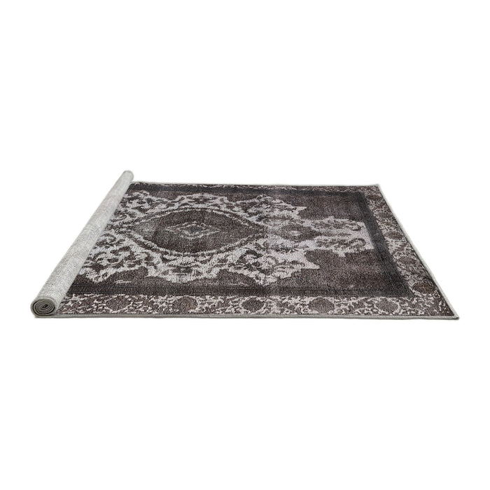 Sideview of Machine Washable Industrial Modern Western Charcoal Gray Rug, wshurb1749