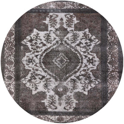 Round Machine Washable Industrial Modern Western Charcoal Gray Rug, wshurb1749
