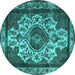 Round Oriental Turquoise Industrial Rug, urb1749turq