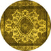 Round Machine Washable Oriental Yellow Industrial Rug, wshurb1749yw