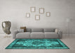 Machine Washable Oriental Turquoise Industrial Area Rugs in a Living Room,, wshurb1749turq