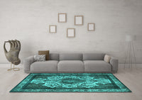 Machine Washable Oriental Turquoise Industrial Rug, wshurb1749turq