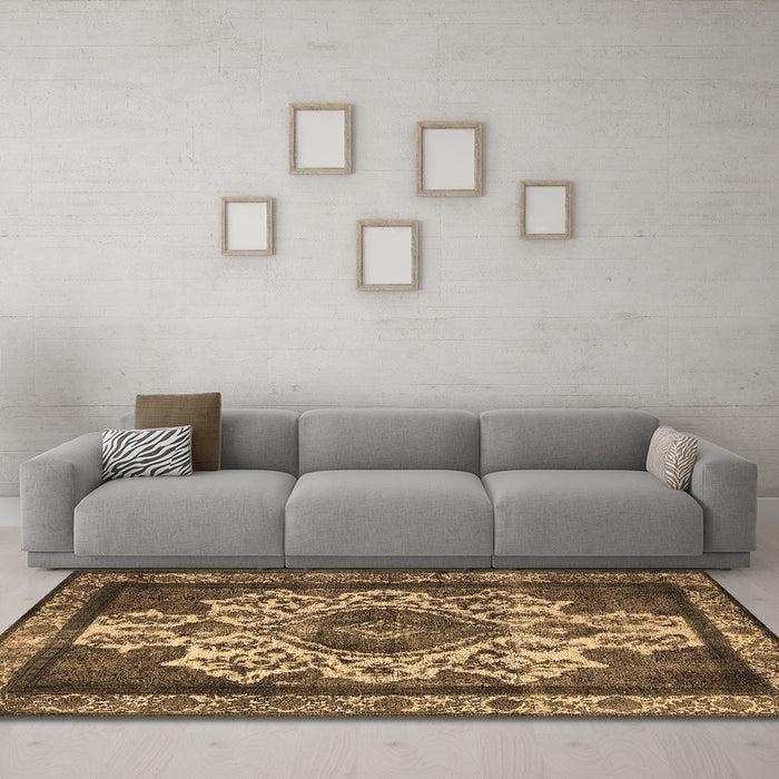 Machine Washable Oriental Brown Industrial Rug in a Living Room,, wshurb1749brn