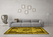 Machine Washable Oriental Yellow Industrial Rug in a Living Room, wshurb1749yw