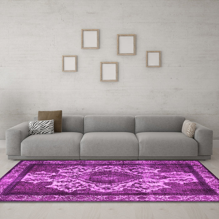 Machine Washable Oriental Pink Industrial Rug in a Living Room, wshurb1749pnk