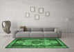 Machine Washable Oriental Emerald Green Industrial Area Rugs in a Living Room,, wshurb1749emgrn