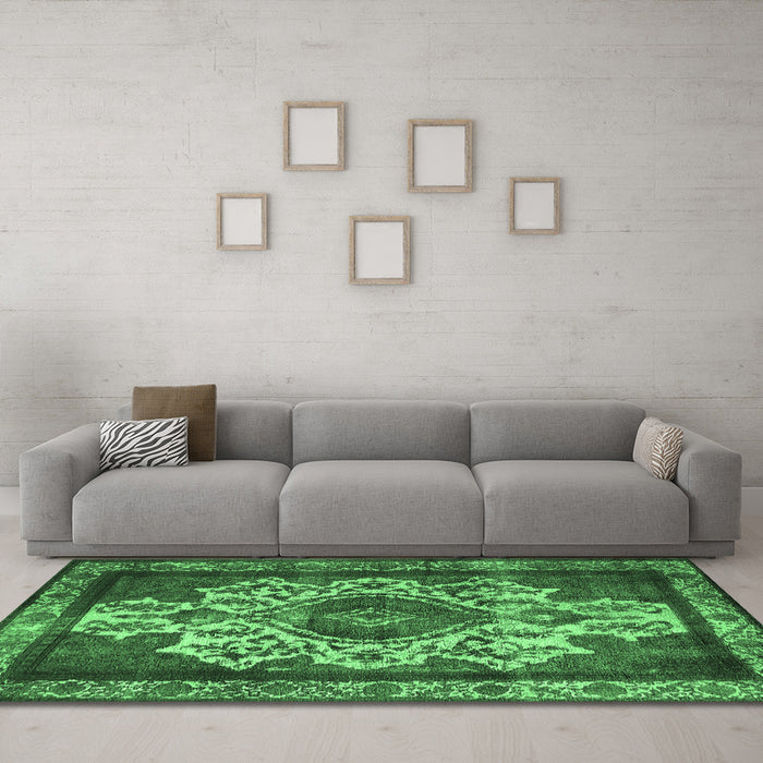 Machine Washable Oriental Emerald Green Industrial Area Rugs in a Living Room,, wshurb1749emgrn