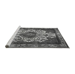 Sideview of Machine Washable Oriental Gray Industrial Rug, wshurb1749gry