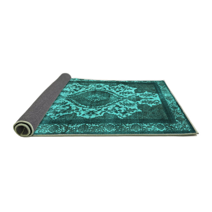 Sideview of Oriental Turquoise Industrial Rug, urb1749turq