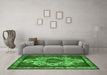 Machine Washable Oriental Green Industrial Area Rugs in a Living Room,, wshurb1749grn