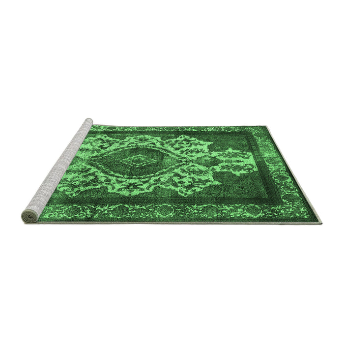 Sideview of Machine Washable Oriental Emerald Green Industrial Area Rugs, wshurb1749emgrn