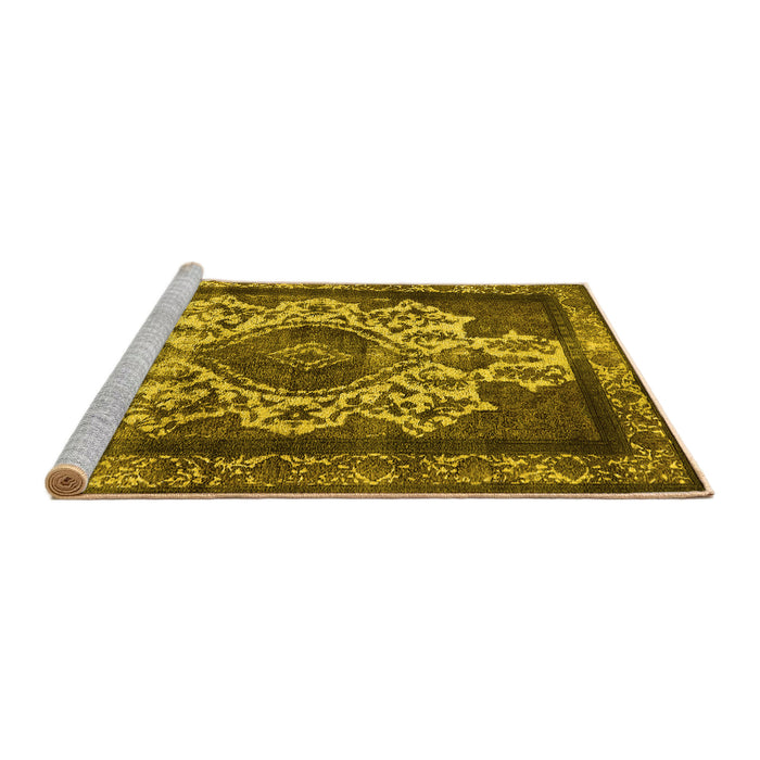 Sideview of Machine Washable Oriental Yellow Industrial Rug, wshurb1749yw