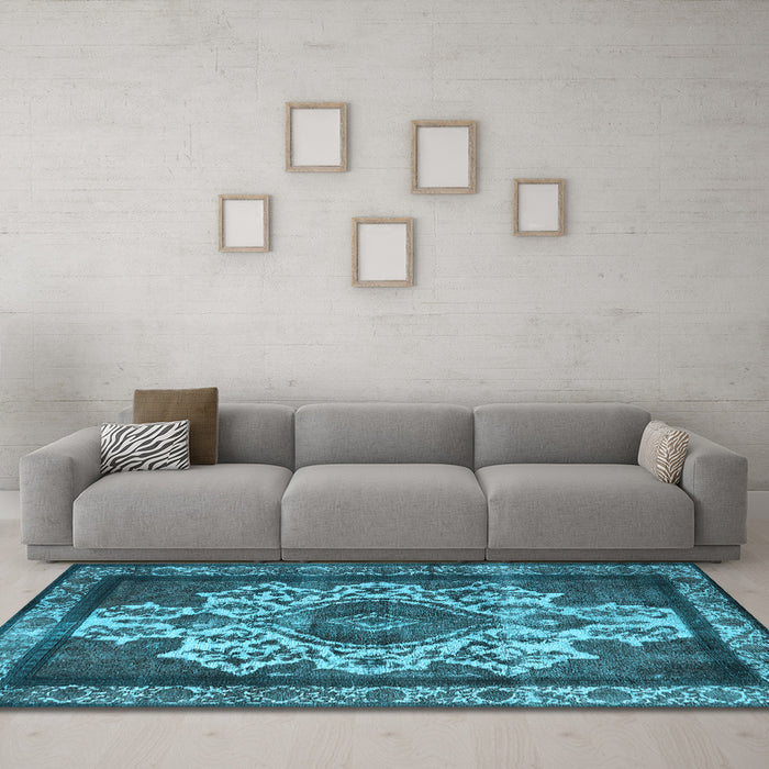 Machine Washable Oriental Light Blue Industrial Rug in a Living Room, wshurb1749lblu