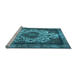 Sideview of Machine Washable Oriental Light Blue Industrial Rug, wshurb1749lblu