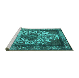 Sideview of Machine Washable Oriental Turquoise Industrial Area Rugs, wshurb1749turq