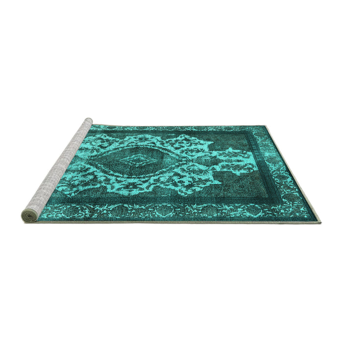 Sideview of Machine Washable Oriental Turquoise Industrial Area Rugs, wshurb1749turq