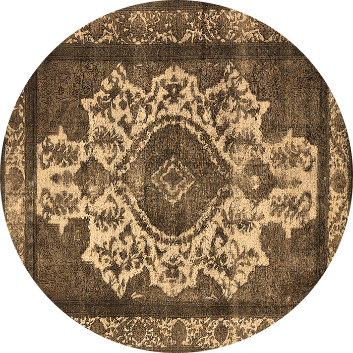 Round Machine Washable Oriental Brown Industrial Rug, wshurb1749brn