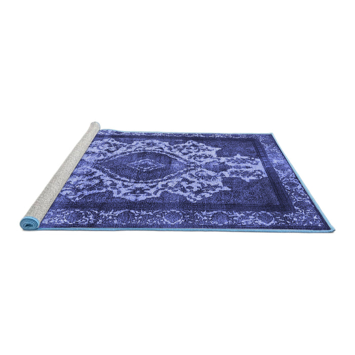 Sideview of Machine Washable Oriental Blue Industrial Rug, wshurb1749blu
