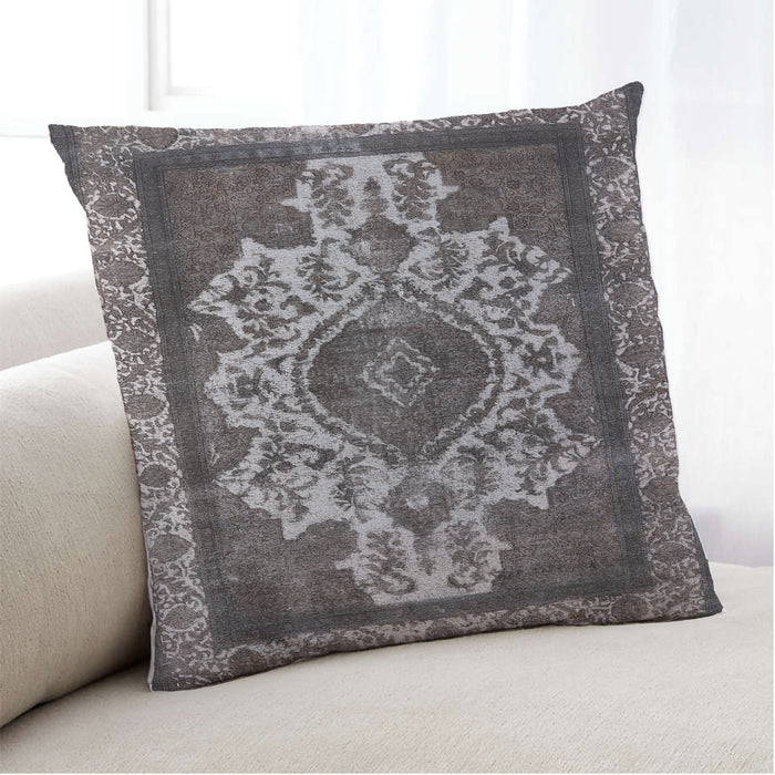 Lifestyle Image of Mid-Century Modern Urban Square Western Charcoal Gray Throw Pillow, 18 inch by 18 inch, pwurb1749