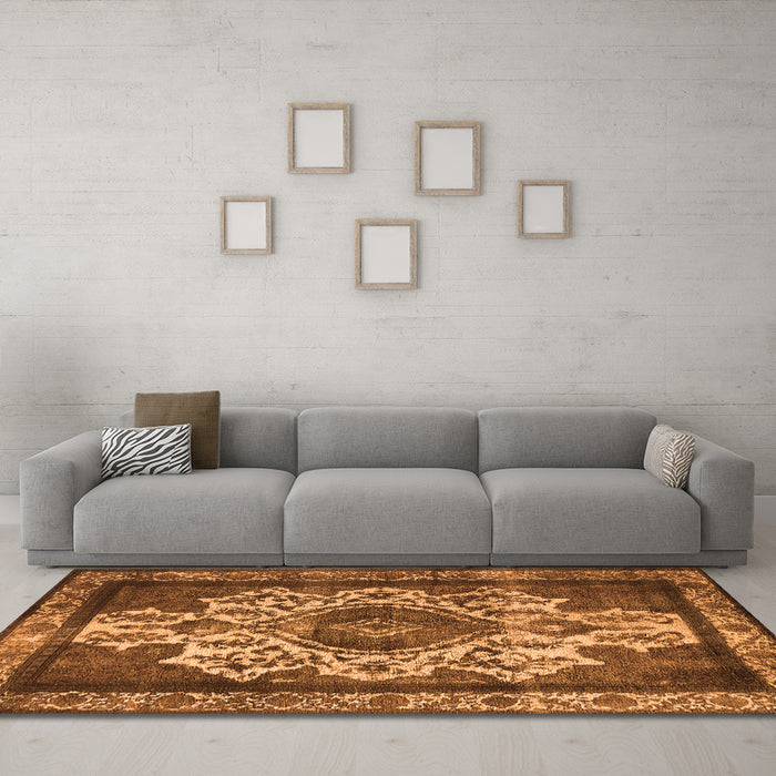 Machine Washable Oriental Orange Industrial Area Rugs in a Living Room, wshurb1749org