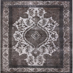 Square Machine Washable Industrial Modern Western Charcoal Gray Rug, wshurb1749