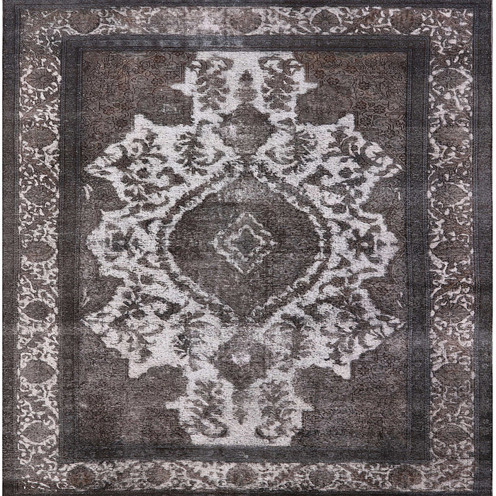 Square Machine Washable Industrial Modern Western Charcoal Gray Rug, wshurb1749