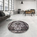 Round Machine Washable Industrial Modern Western Charcoal Gray Rug in a Office, wshurb1749