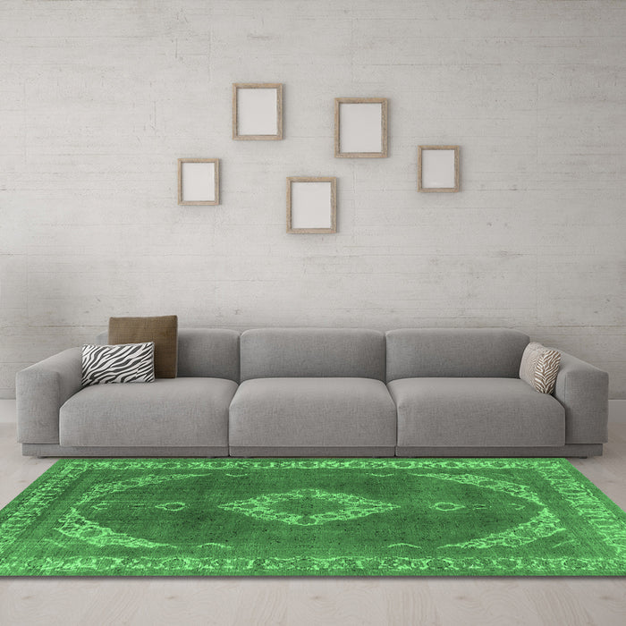 Machine Washable Oriental Emerald Green Industrial Area Rugs in a Living Room,, wshurb1750emgrn