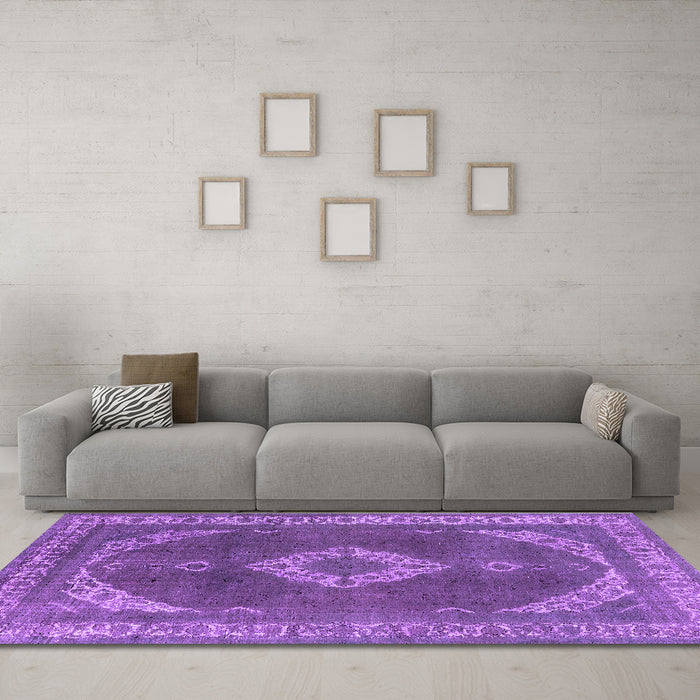 Machine Washable Oriental Purple Industrial Area Rugs in a Living Room, wshurb1750pur