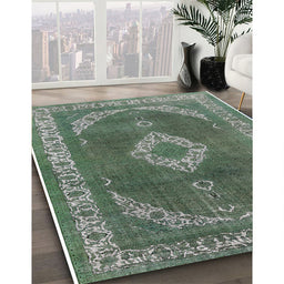 Mid-Century Modern Gunmetal Gray Oriental Rug in Family Room, urb1750