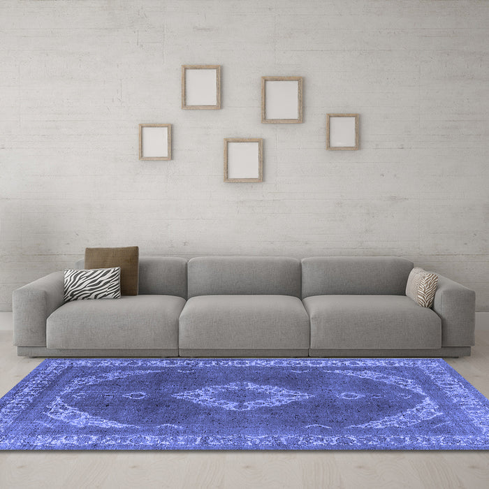 Machine Washable Oriental Blue Industrial Rug in a Living Room, wshurb1750blu