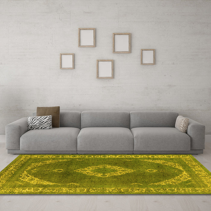Machine Washable Oriental Yellow Industrial Rug in a Living Room, wshurb1750yw