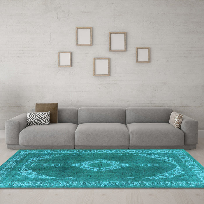 Machine Washable Oriental Light Blue Industrial Rug in a Living Room, wshurb1750lblu