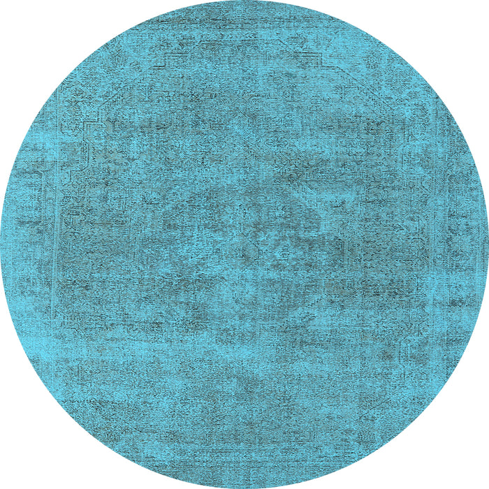 Round Machine Washable Oriental Light Blue Industrial Rug, wshurb1751lblu