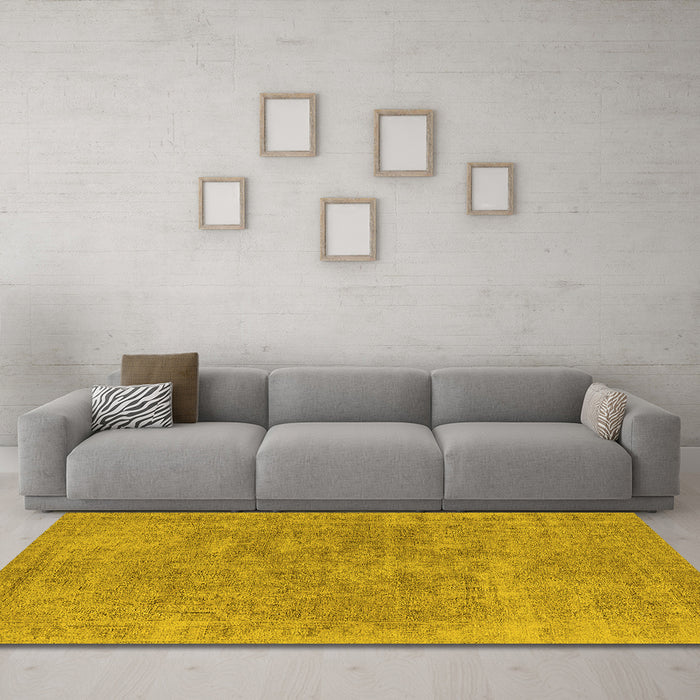 Machine Washable Oriental Yellow Industrial Rug in a Living Room, wshurb1751yw