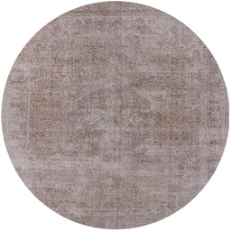 Round Mid-Century Modern Silver Pink Oriental Rug, urb1751