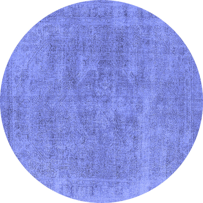 Round Machine Washable Oriental Blue Industrial Rug, wshurb1751blu