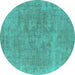 Round Machine Washable Oriental Turquoise Industrial Area Rugs, wshurb1751turq