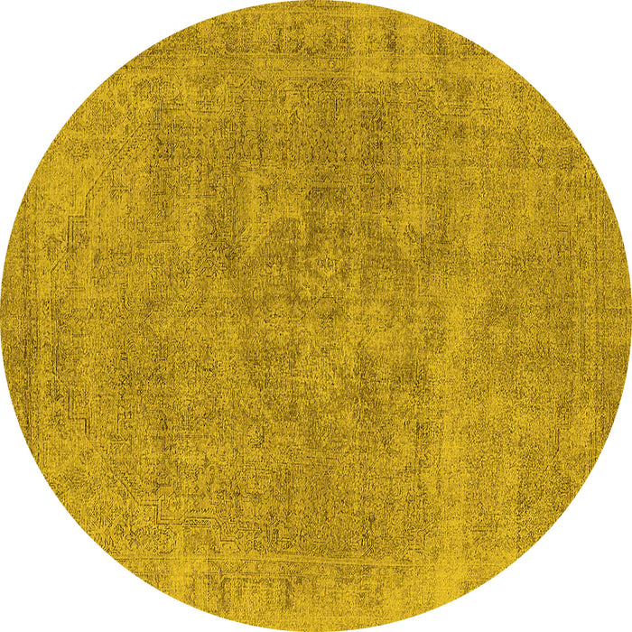 Round Machine Washable Oriental Yellow Industrial Rug, wshurb1751yw