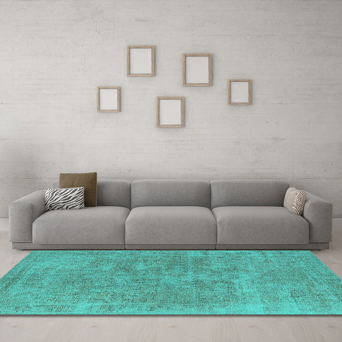 Machine Washable Oriental Turquoise Industrial Area Rugs in a Living Room,, wshurb1751turq