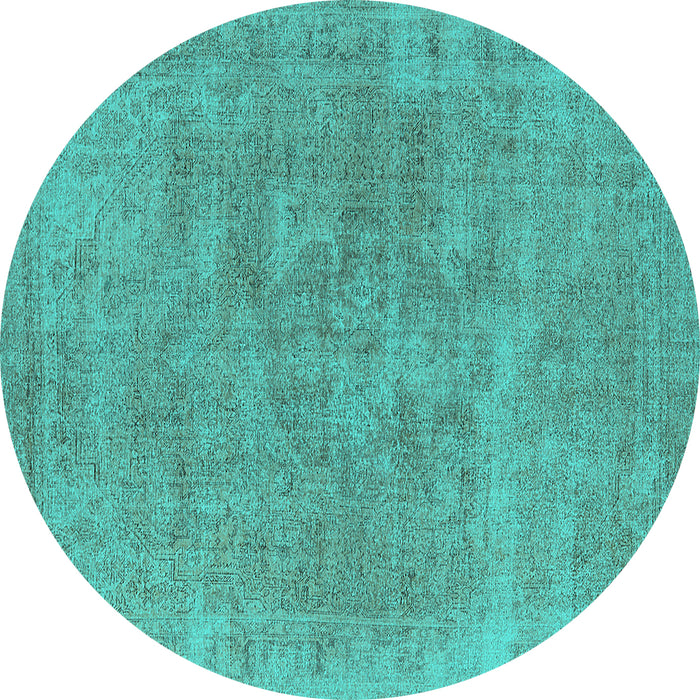 Round Oriental Turquoise Industrial Rug, urb1751turq