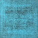 Square Machine Washable Oriental Light Blue Industrial Rug, wshurb1752lblu