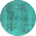 Round Machine Washable Oriental Turquoise Industrial Area Rugs, wshurb1752turq