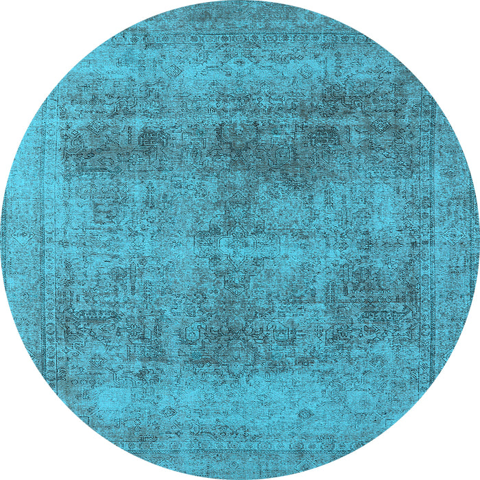 Round Machine Washable Oriental Light Blue Industrial Rug, wshurb1752lblu